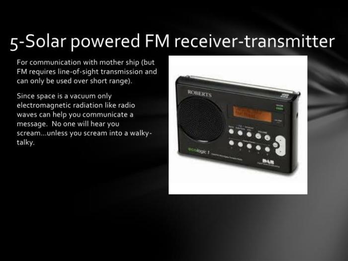 Solar powered fm receiver transmitter