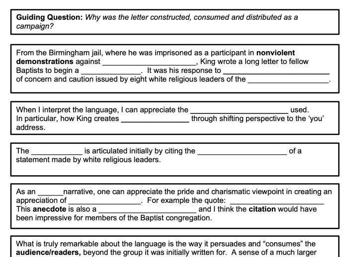 Letter from birmingham jail worksheet