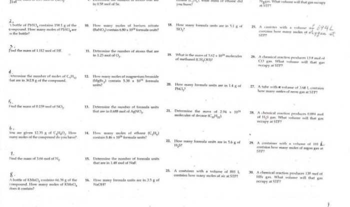 Mole mass problems worksheet answers