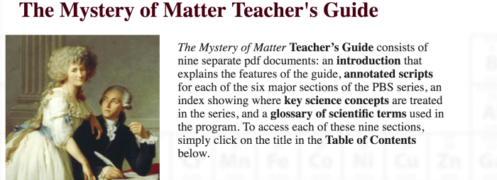 Mystery of matter worksheet answer key