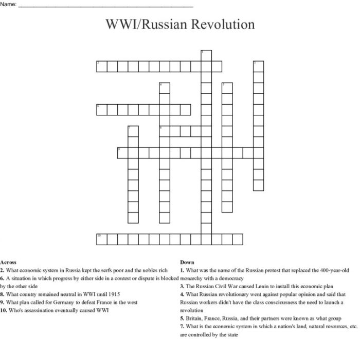 Russian revolution crossword puzzle answers